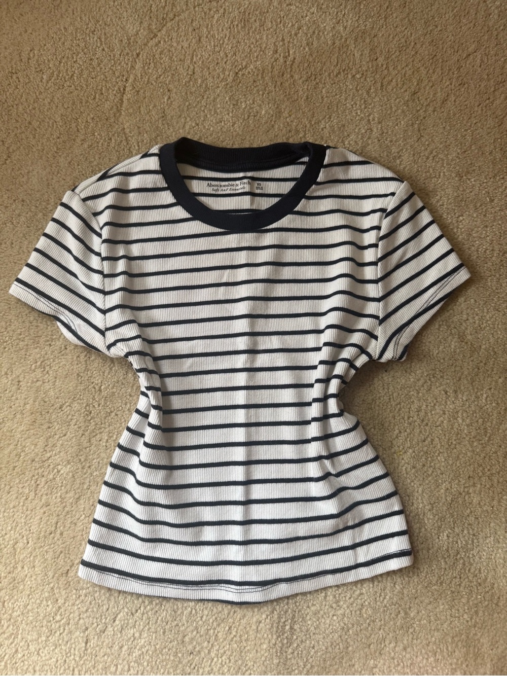 Abercrombie & Fitch White Tee with Navy Stripes